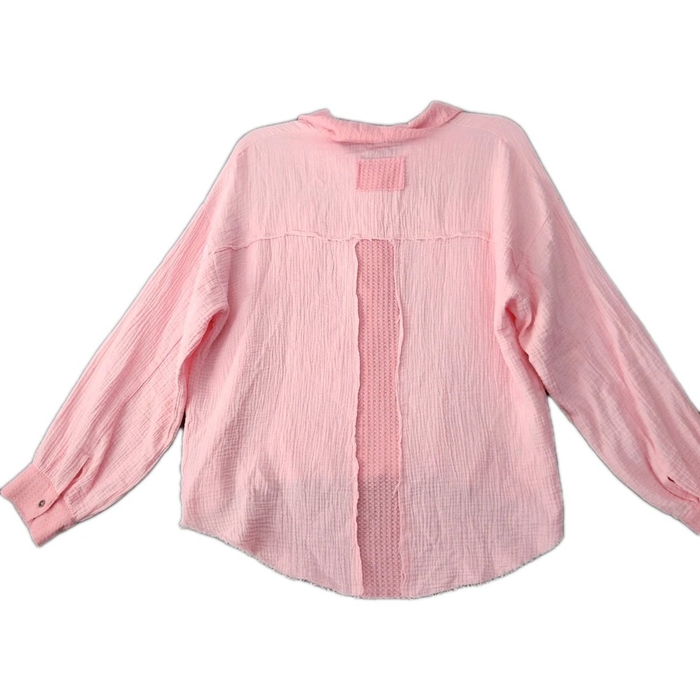 POL‎ | Oversized V-neck Pink Ballon Sleeve Boho Chic Patchwork Tunic Top M Gauze - Picture 3 of 11